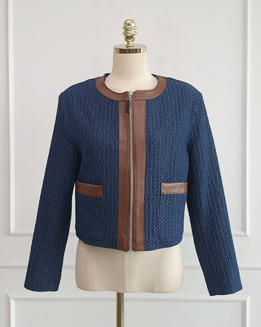 NK292 針織拼皮革正肩夾克