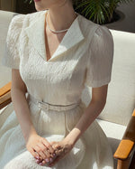 NK062 特色布料V領連身帖