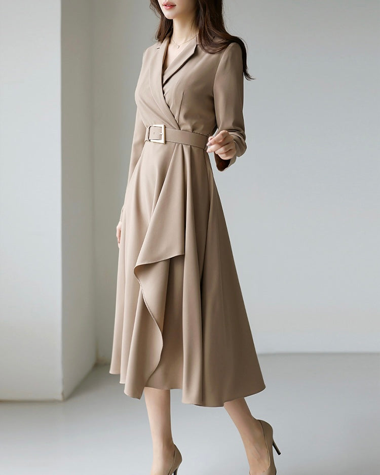 NH999 西裝領Ruffle裙擺連身裙