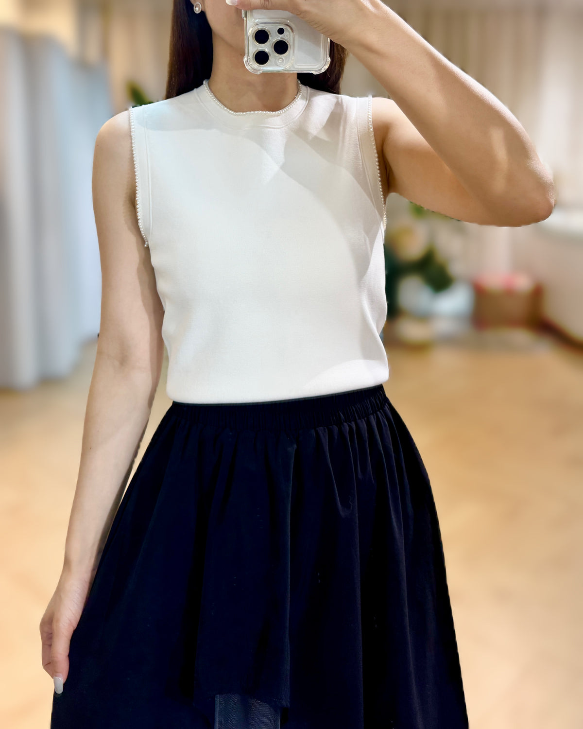 NK070 挺料珍珠邊高密針織背心