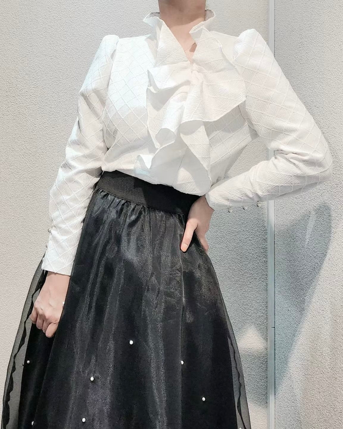 NK248 蝴蝶結領格紋襯衫