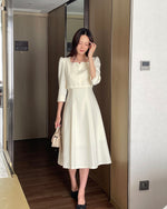 NK234L 方領中袖中長連身裙