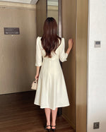 NK234L 方領中袖中長連身裙