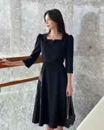 NK234L 方領中袖中長連身裙