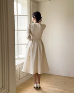 NK236 泡泡袖提花長連身裙