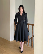 NK236 泡泡袖提花長連身裙