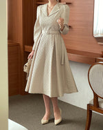 NK236 泡泡袖提花長連身裙