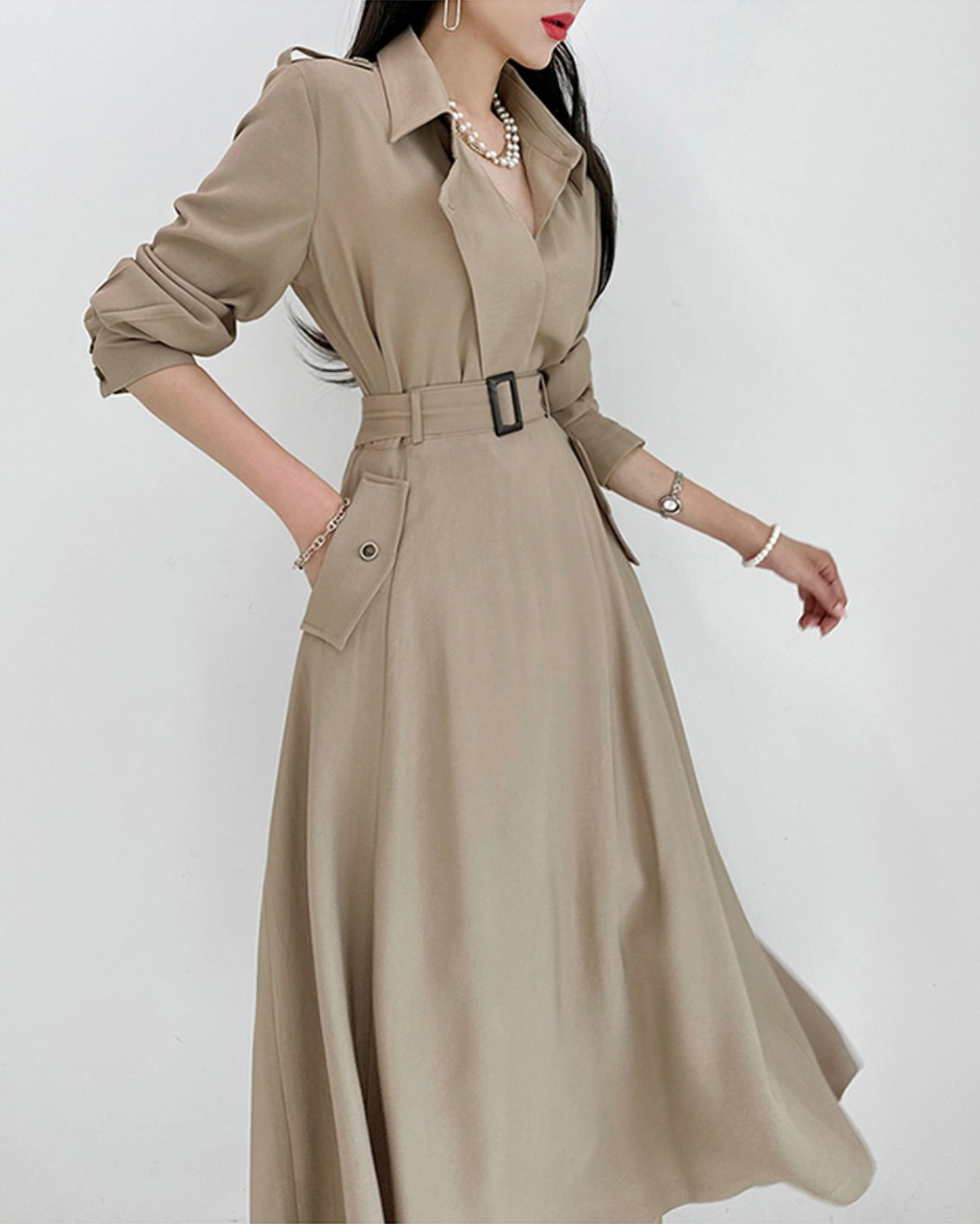 NK241 風衣襯衫長裙套裝