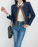 NK292 針織拼皮革正肩夾克