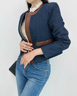 NK292 針織拼皮革正肩夾克