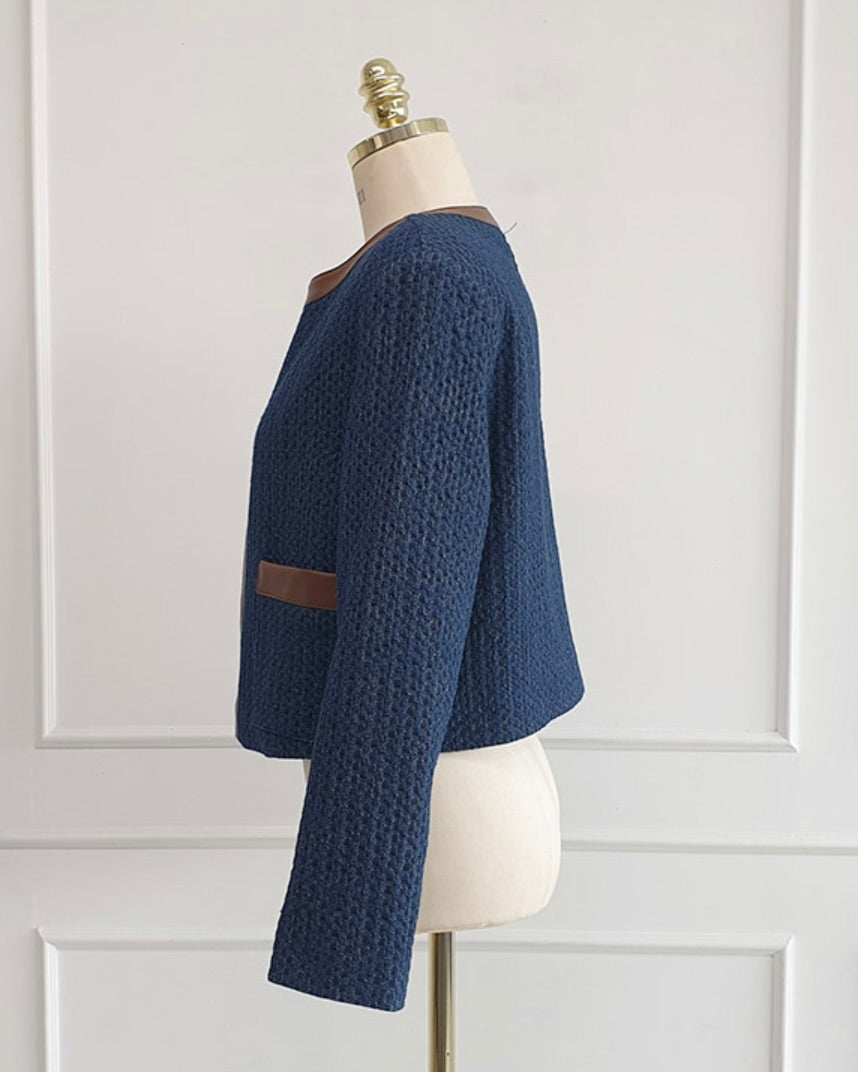 NK292 針織拼皮革正肩夾克