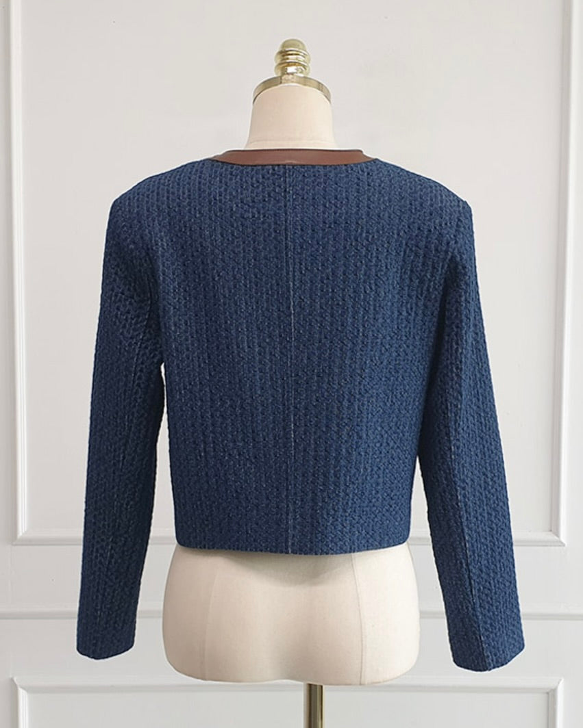 NK292 針織拼皮革正肩夾克