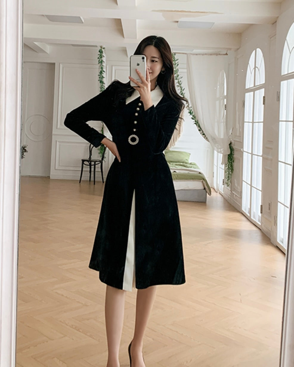 NK300 絲絨珍珠連身裙