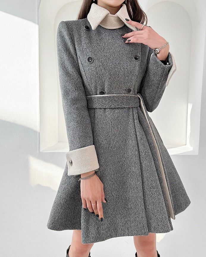 NK358 拼色修身A字大衣