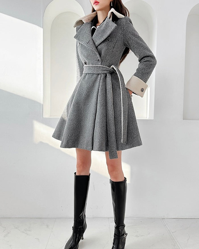 NK358 拼色修身A字大衣