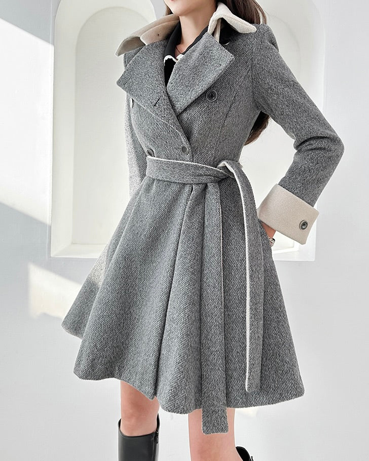 NK358 拼色修身A字大衣