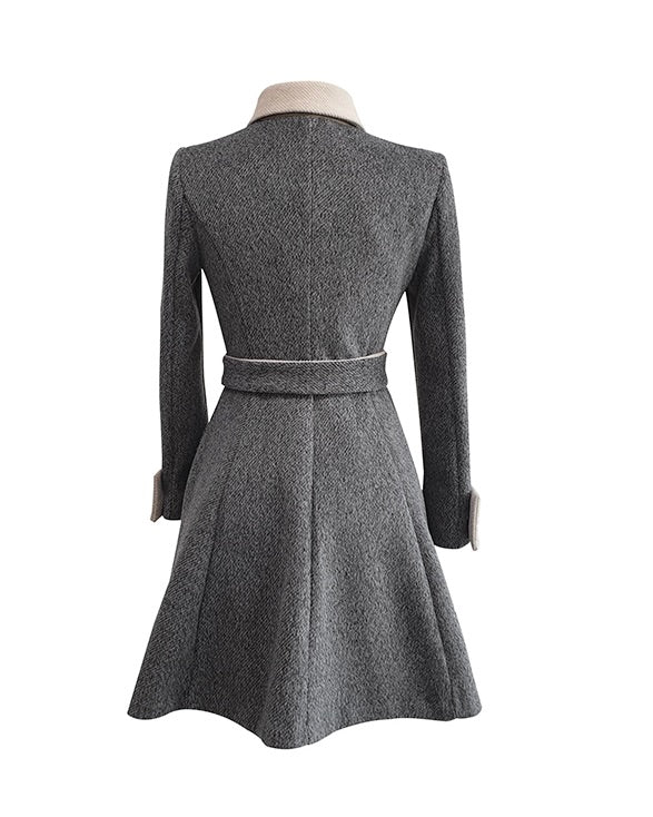 NK358 拼色修身A字大衣