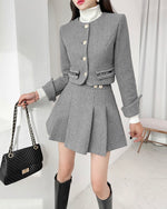 NK357 抓絨外套百褶裙套裝