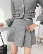 NK357 抓絨外套百褶裙套裝