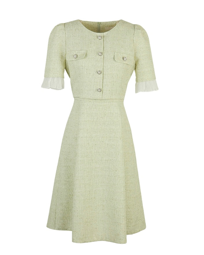 NK161 百摺衣袖小香風修身連身裙