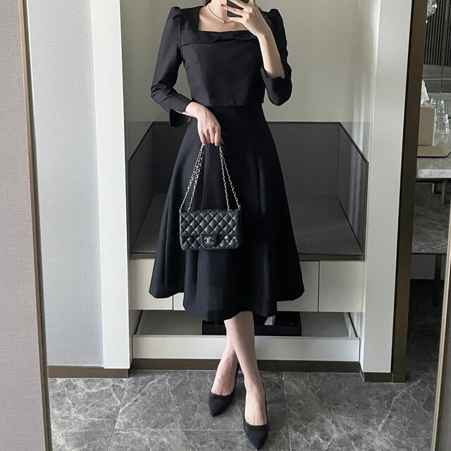 NH971 蝴蝶結假兩件連身裙