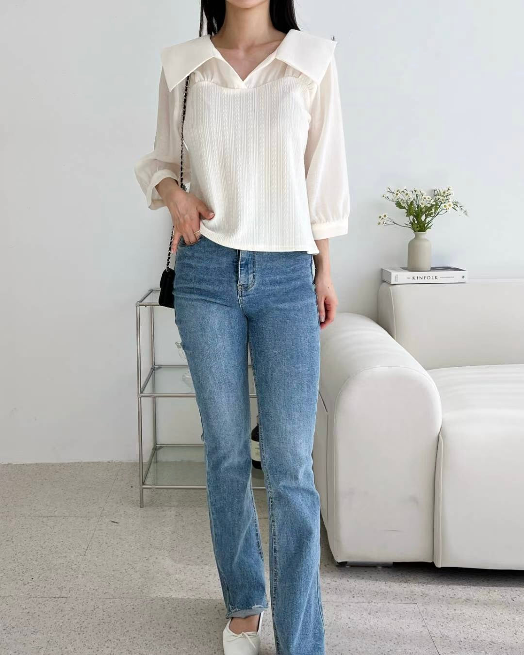 NK268 V領拼接襯衫