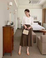 NK293 珍珠褶疊中袖上衣