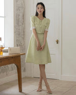 NK161 百摺衣袖小香風修身連身裙