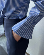 NH672 側鈕修身條子恤衫上衣