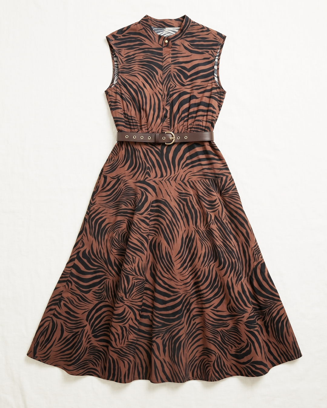 NK496 斑馬紋背心連身裙(連腰帶)