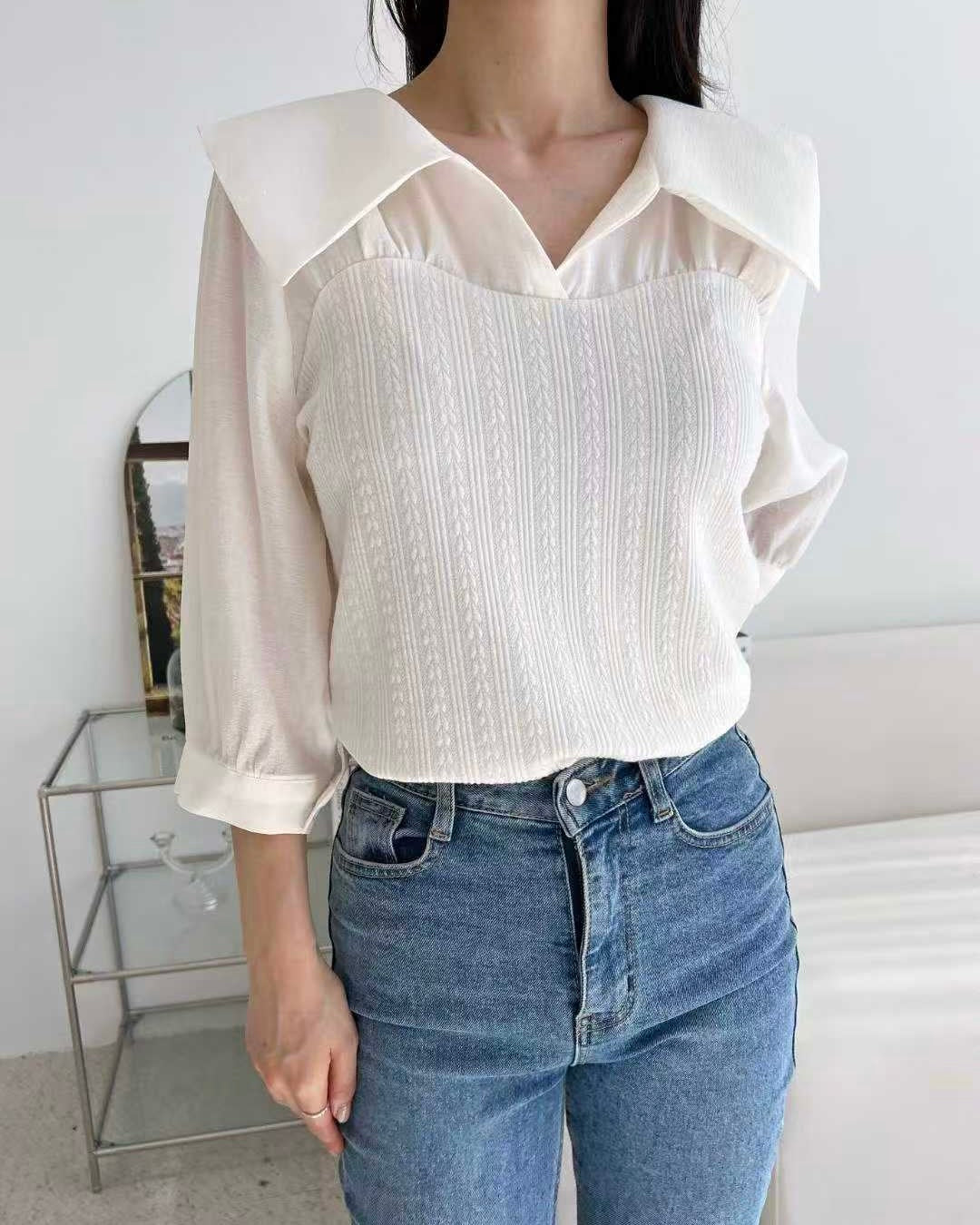 NK268 V領拼接襯衫