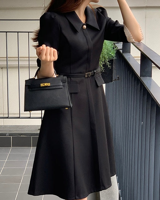 NH989 百摺袖修身連身裙