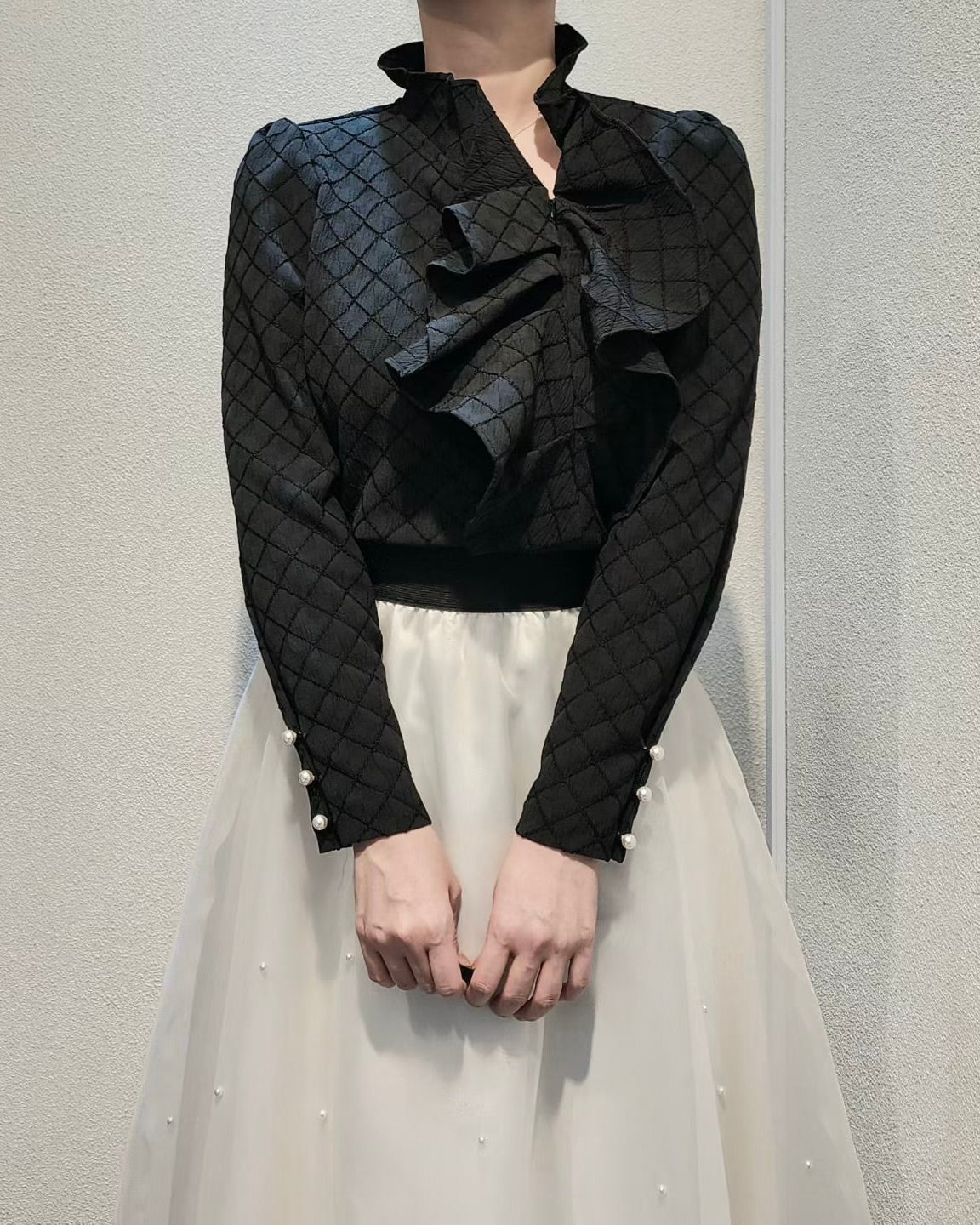 NK248 蝴蝶結領格紋襯衫