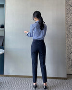 NH672 側鈕修身條子恤衫上衣