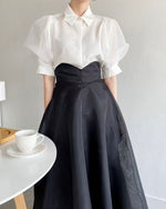 NH998B 特色衣領燈籠袖上衣