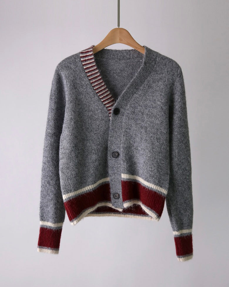 NK275 羊毛混紡拼色針織外套