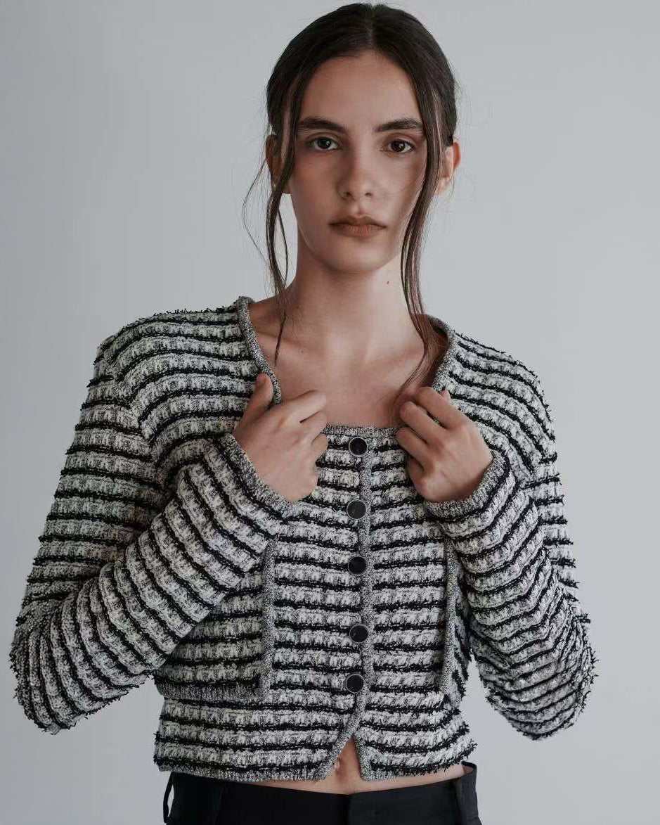 NK265 條紋針織吊帶外套