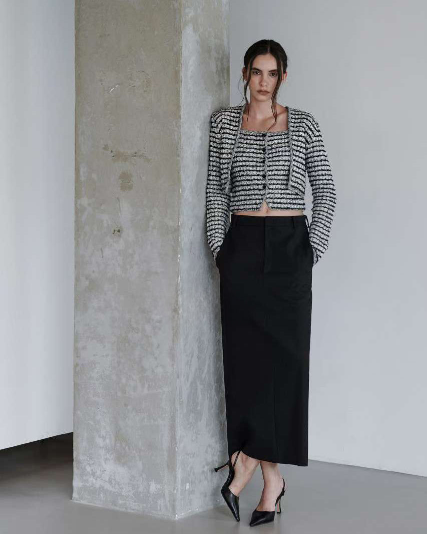 NK265 條紋針織吊帶外套