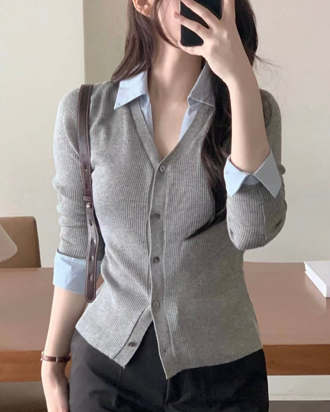 NK272 針織拼接開襟上衣