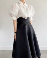 NH998B 特色衣領燈籠袖上衣