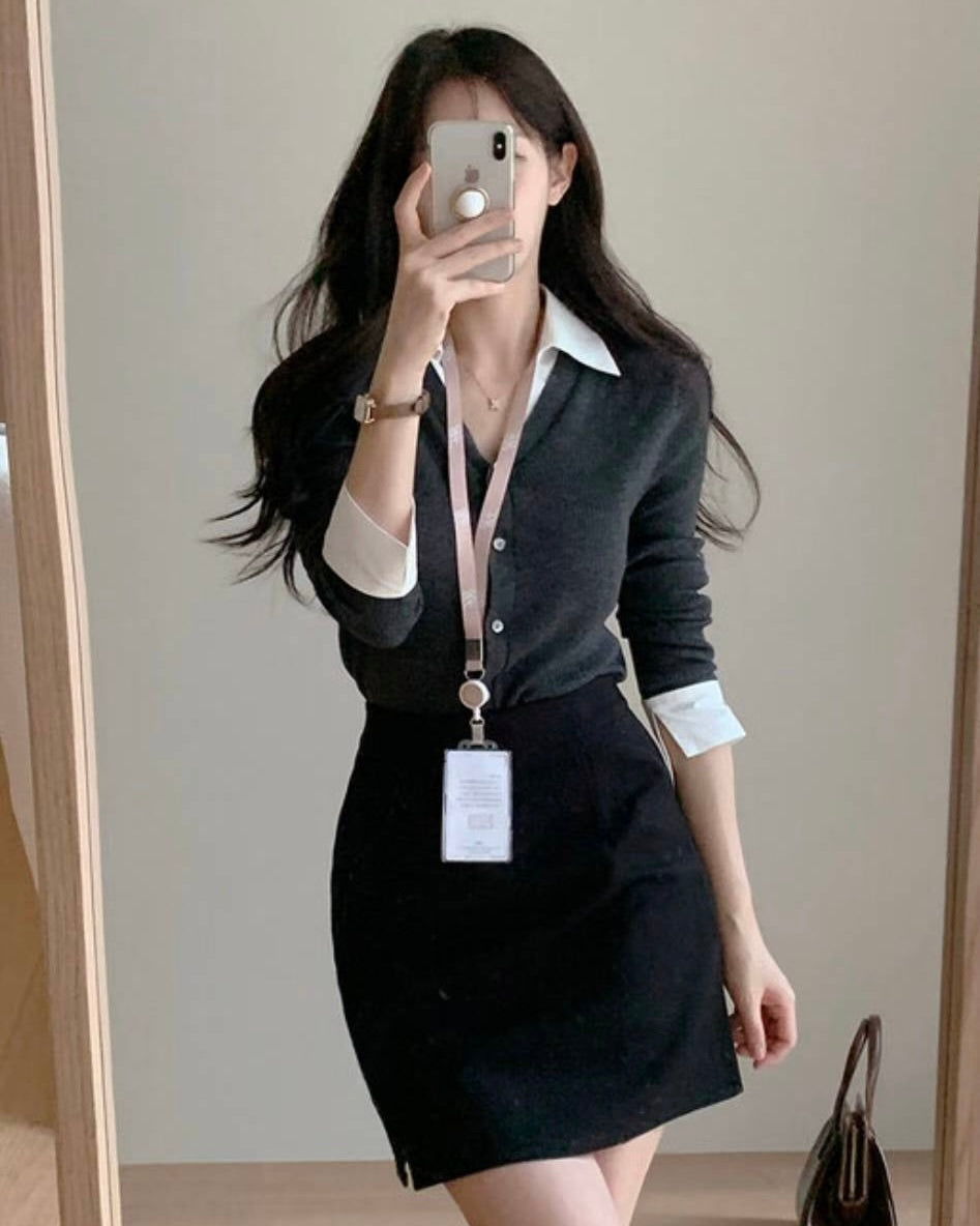 NK272 針織拼接開襟上衣