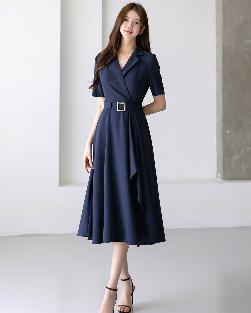 NH999 西裝領Ruffle裙擺連身裙