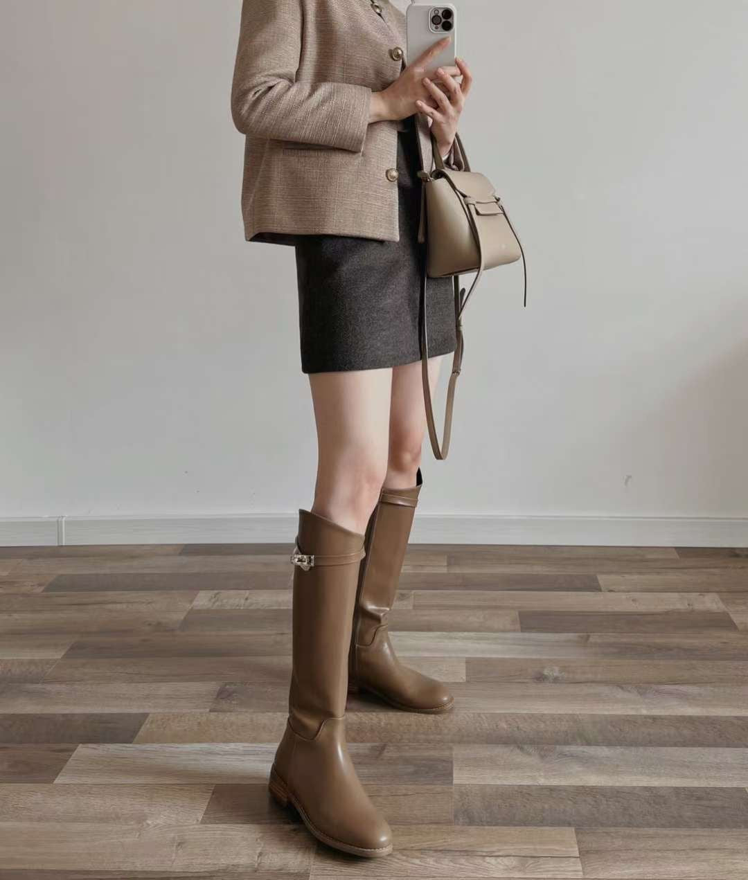 NK374 麂皮金屬扣騎士靴