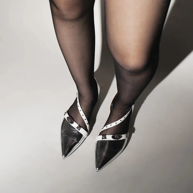 NH188 LEATHER LAB MELANTHA POINTED TOE METAL PIERCE PUMPS