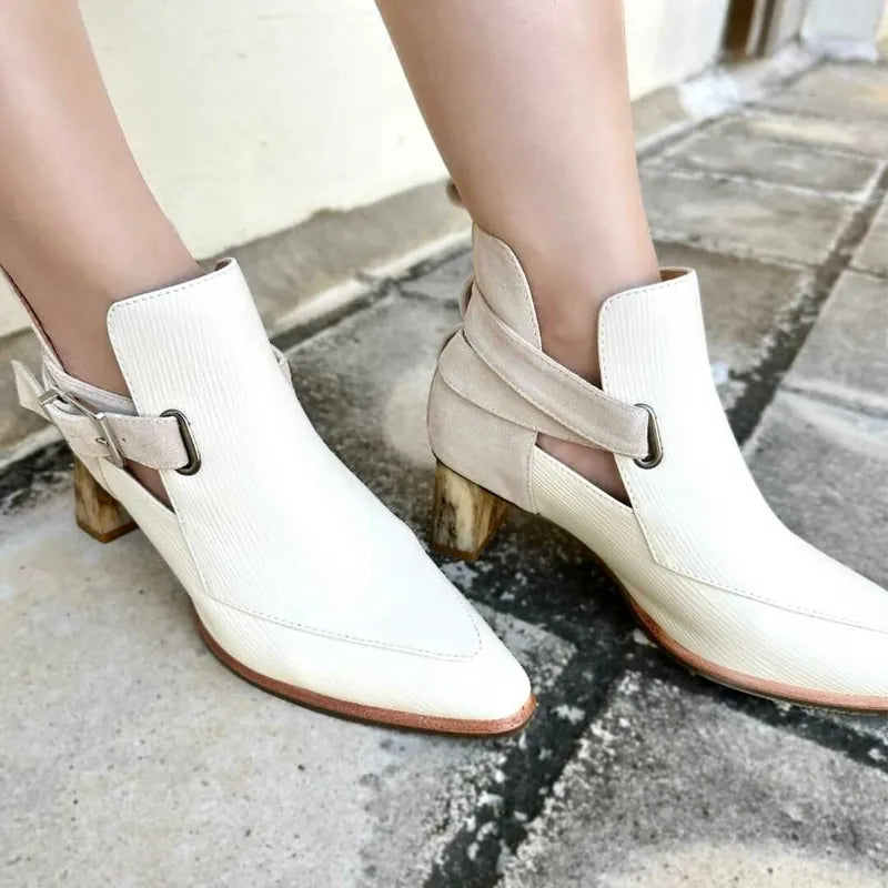 NE814 LEATHER LAB POINTED MARBLE-HEEL ANKLE BOOTS