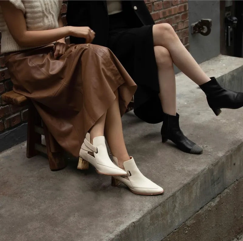 NE814 LEATHER LAB POINTED MARBLE-HEEL ANKLE BOOTS