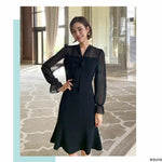 ND893 Polka-dot chiffon scarf fishtail dress