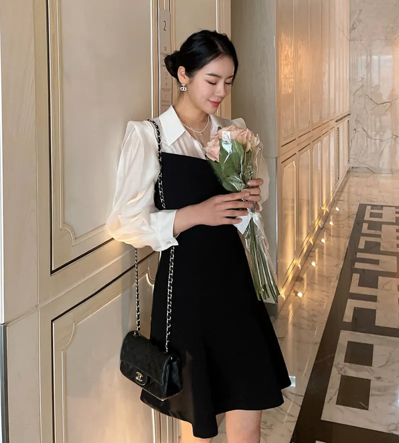 NH095 fake two piece patchwork dress