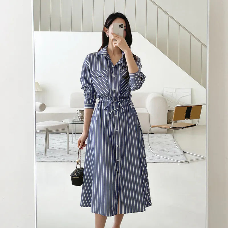NH191 striped shirt dress