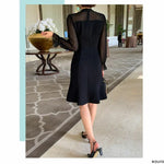 ND893 Polka-dot chiffon scarf fishtail dress